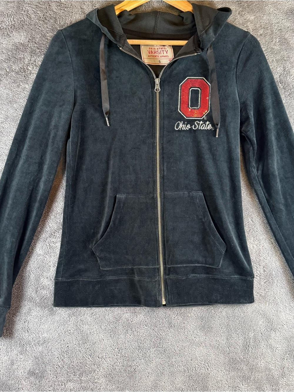 Varsity‎ Ohio State Black Hoodie with Red Sequin O Patch